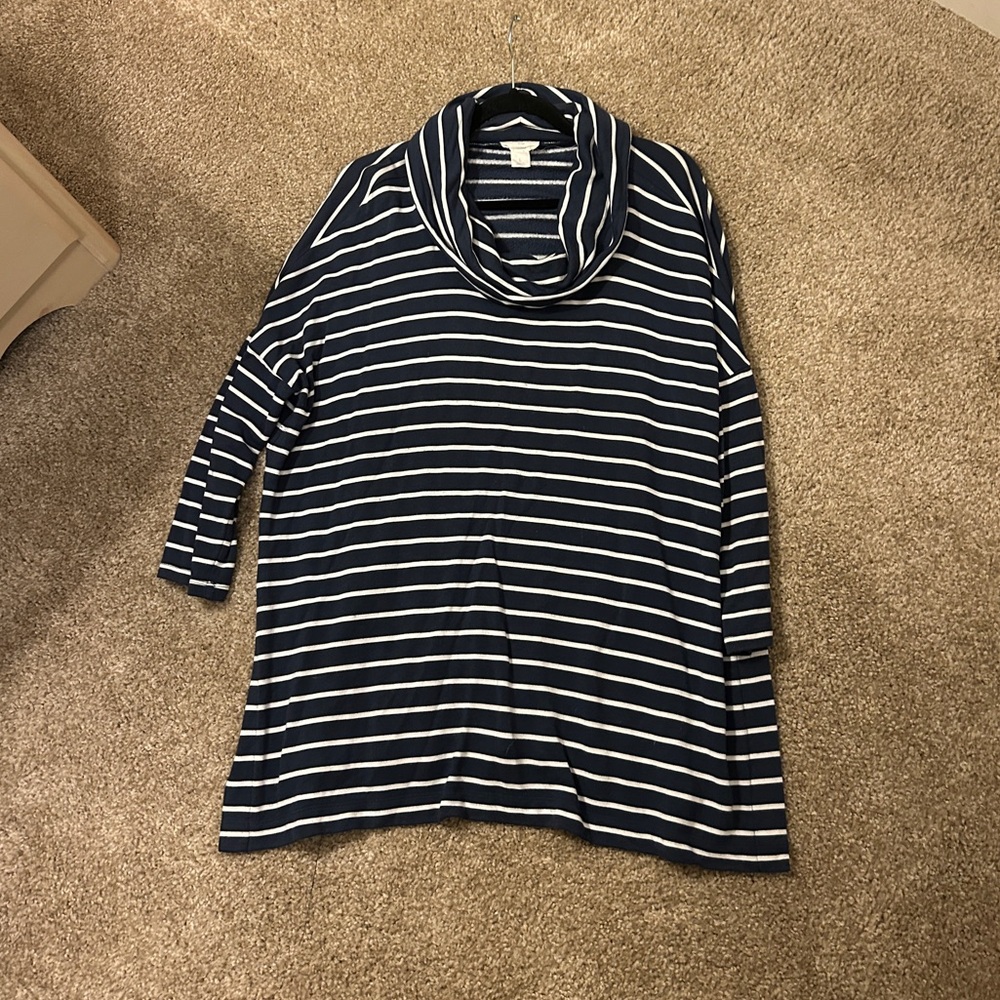 Loft Striped Cowl Neck Sweater